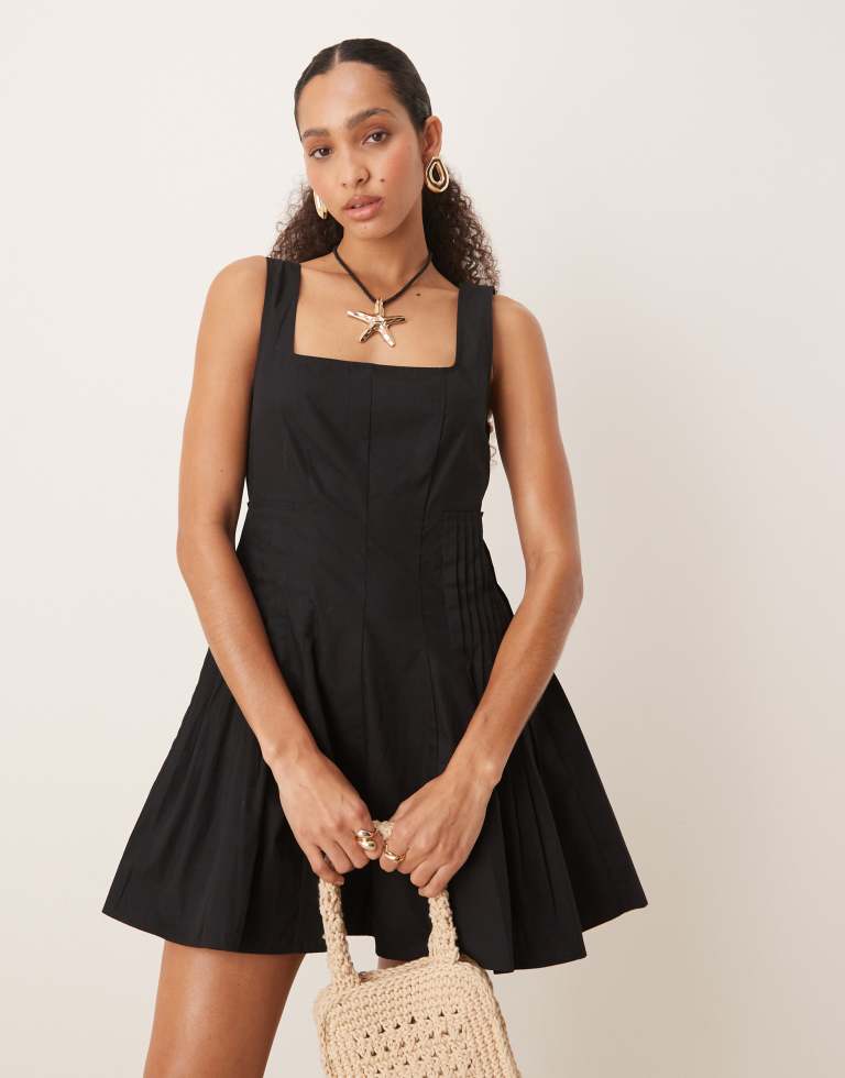ASOS DESIGN Womens scoop neck pleat waist mini dress in black