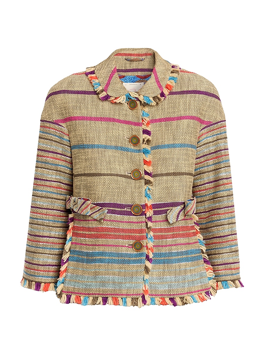 Women's Striped Cotton-Blend Tweed Shirt - Beige Multi