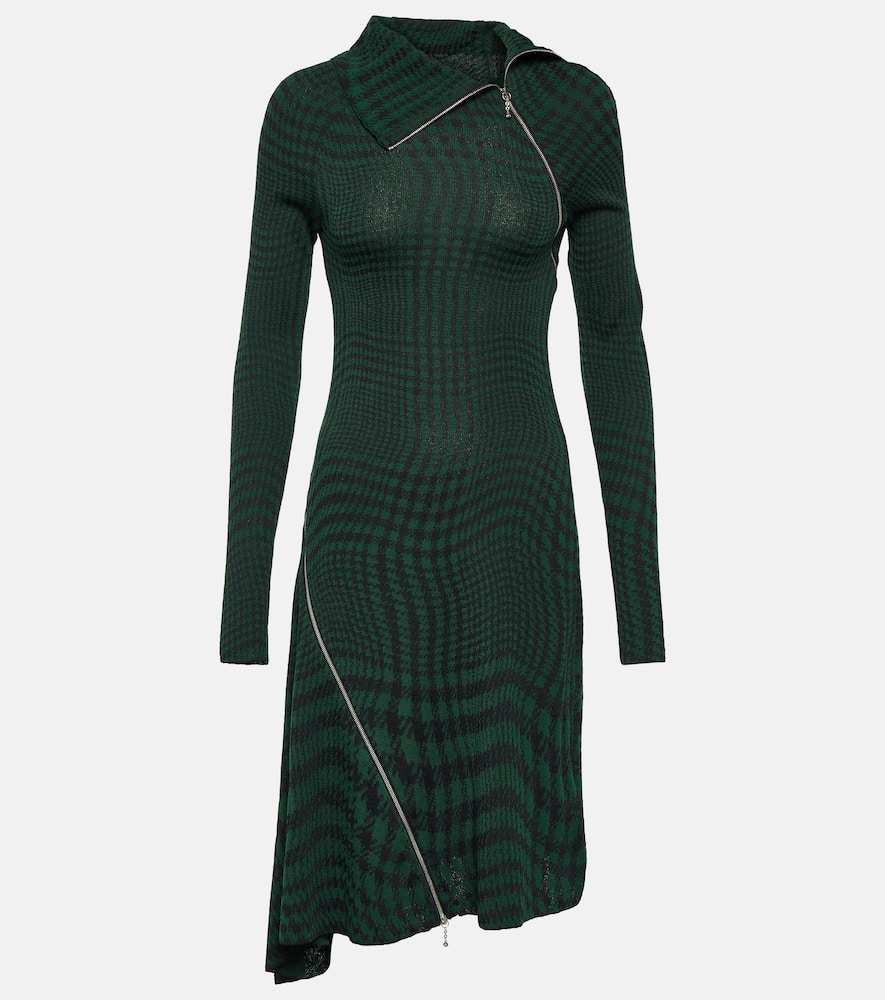 Check wool-blend midi dress