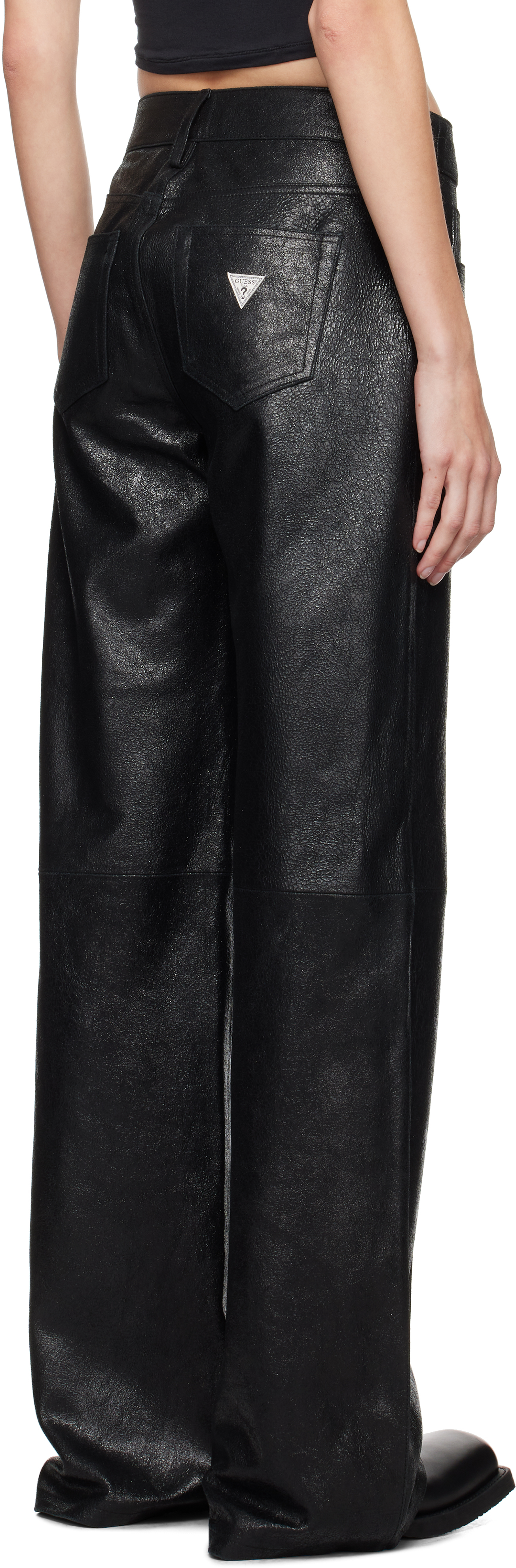 GUESS USA Black Crackled Leather Pants