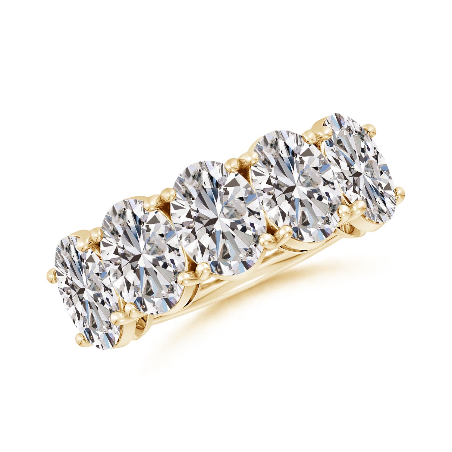 Angara 5.0 Carats Oval Diamond Five Stone Classic Anniversary Ring in 18K Yellow Gold
