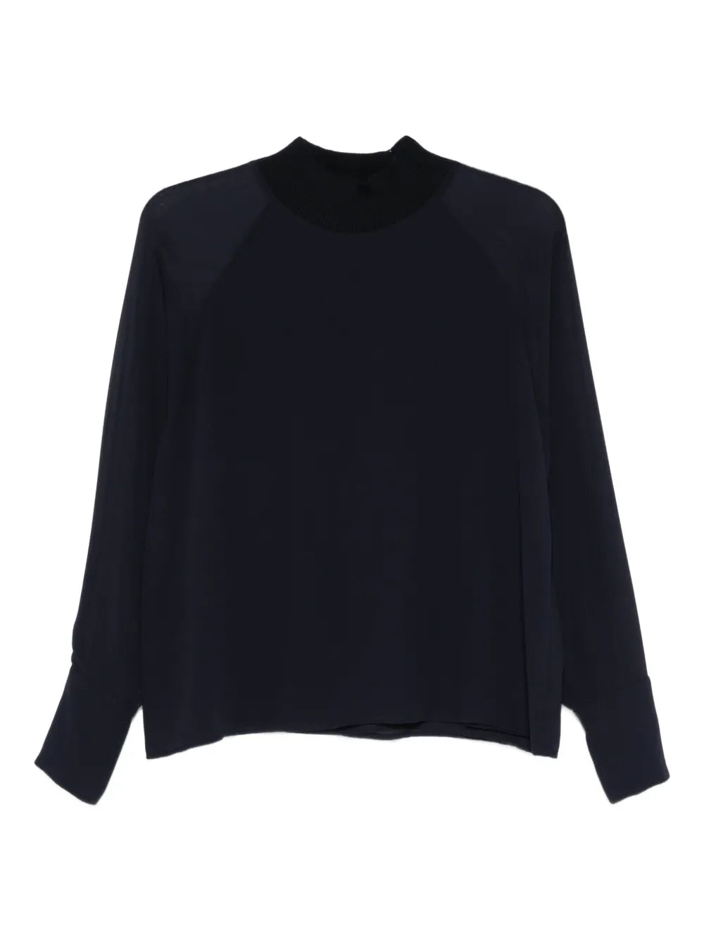 Ribbed High-Neck Shirt — Navy