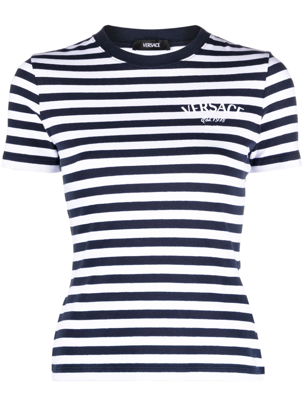 Logo-embroidered striped T-shirt - Blue