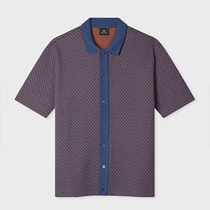 Blue Jacquard Button-Through Polo Shirt