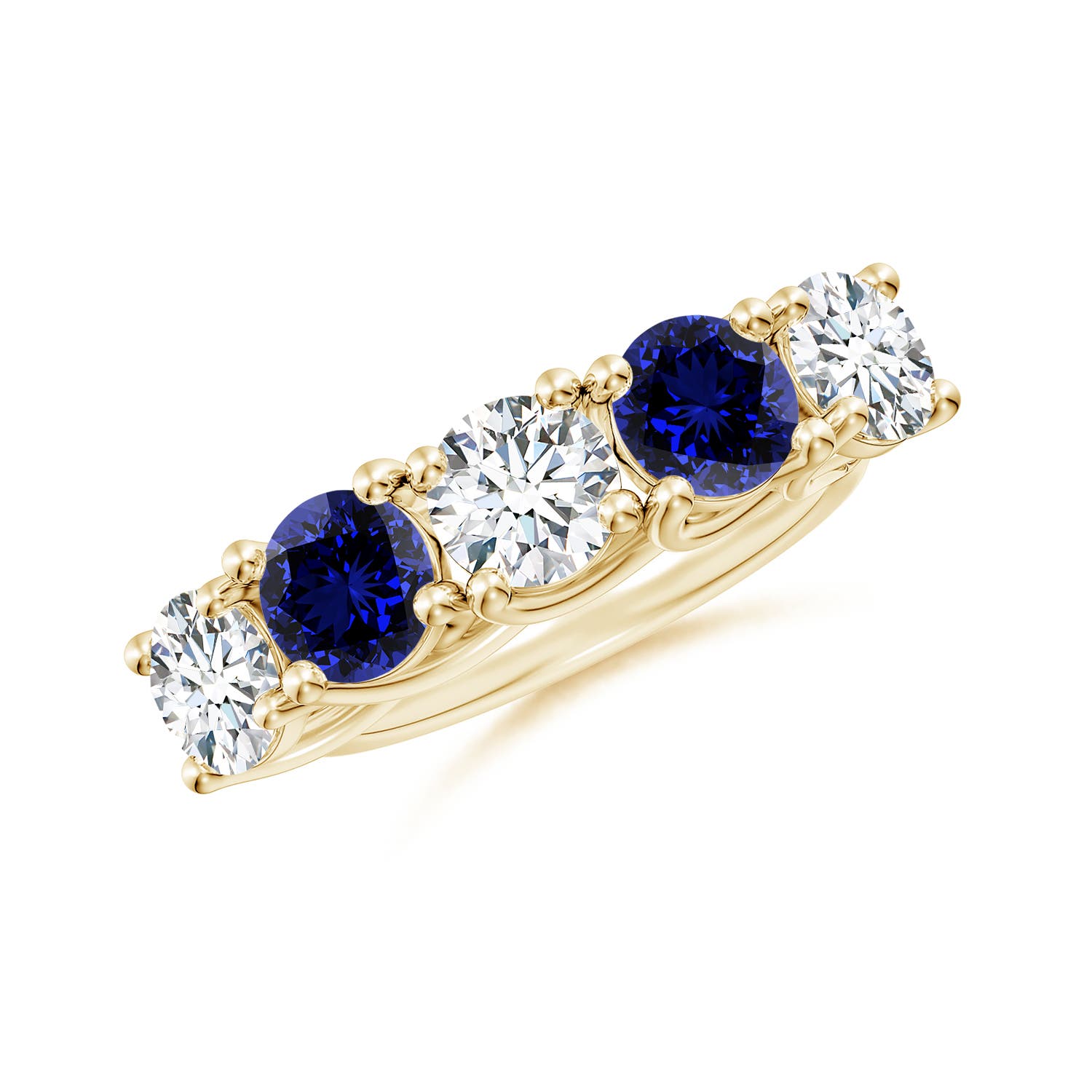 Angara 4.25 CTW Lab-Grown Half Eternity Five Stone Diamond and Lab Sapphire Wedding Ring in 14K Yellow Gold