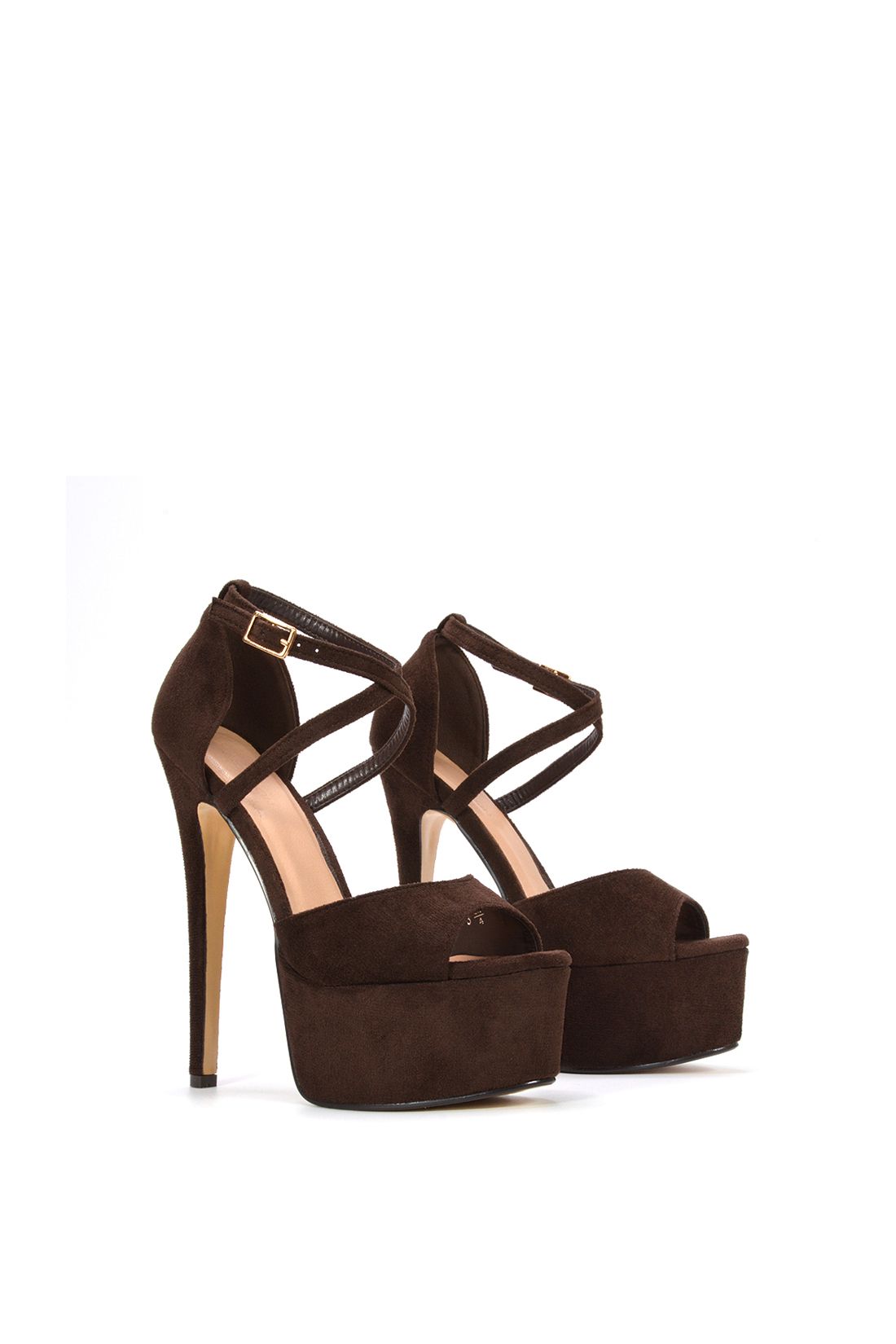 XY London Women's 'Suzanna' Strappy High Platform Heels w/ Peep Toe in Brown