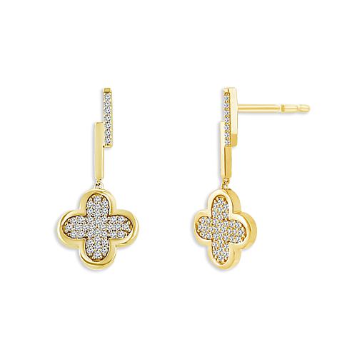 10K Yellow Gold 4ctw Pave' Diamond Flower Drop Earrings