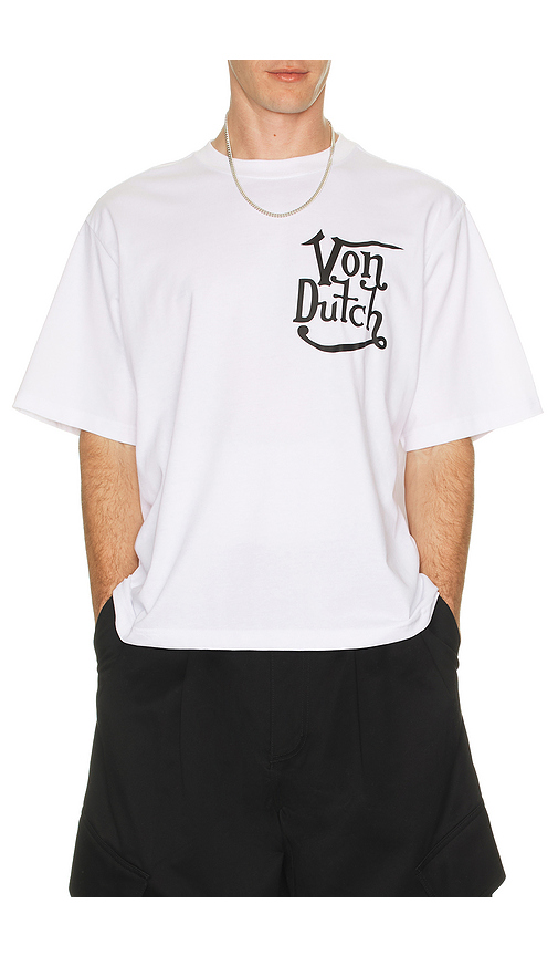 Von Dutch Short Sleeve Boxy Crop Tee in White. M. Also in S, L, XL/1X