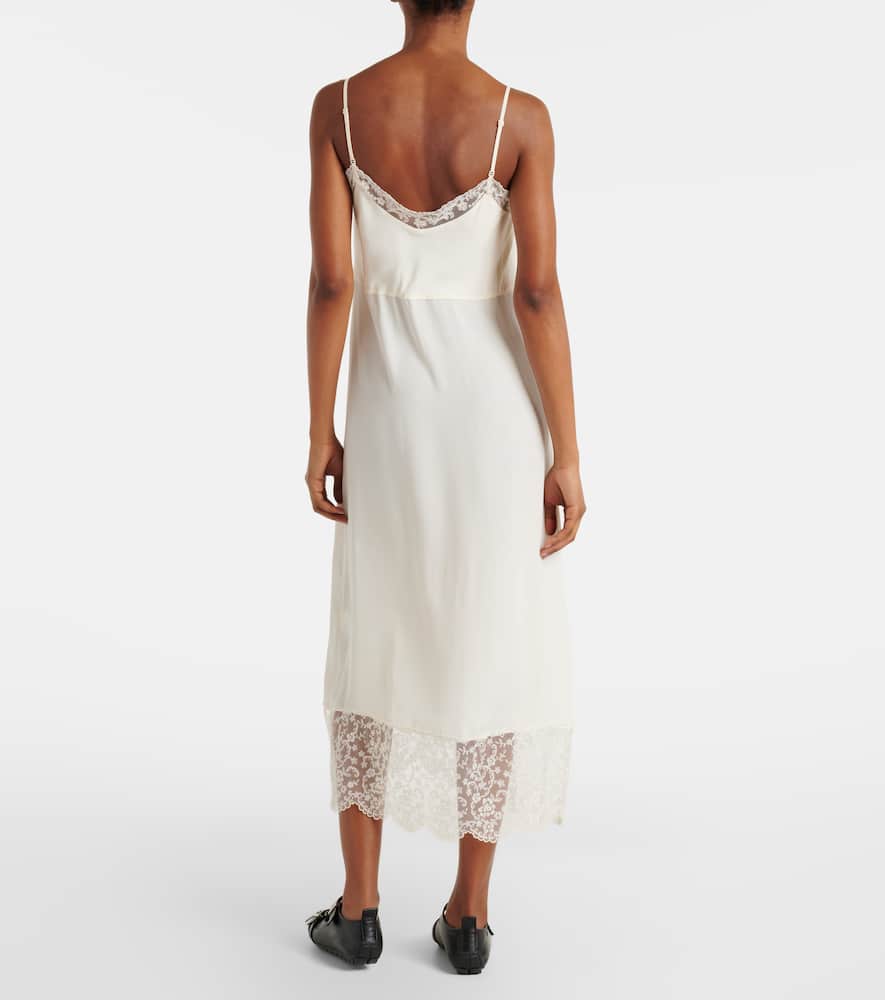 Lace-trimmed crêpe de chine slip dress