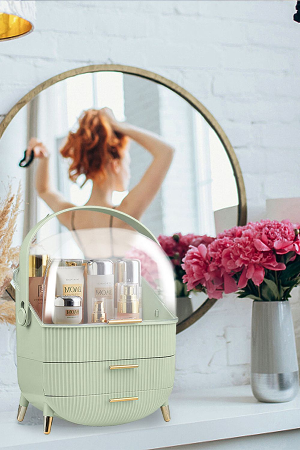 Cosmetic Organizer Skincare Display Box With 2 Layers Of Storage Boxes And Transparent Lid