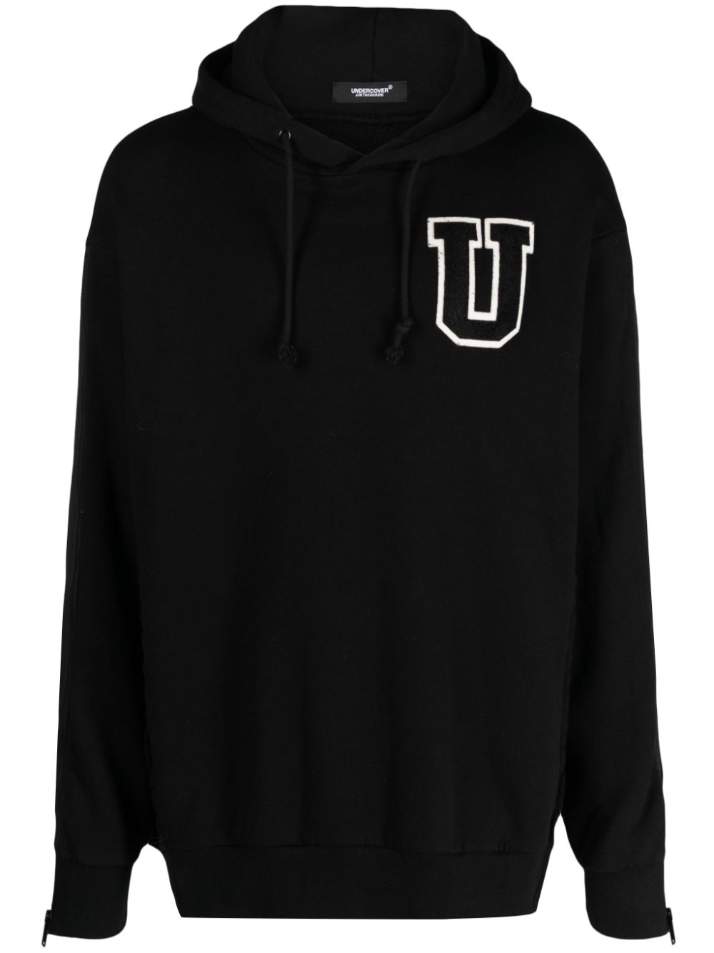 Logo-patch cotton hoodie - Black