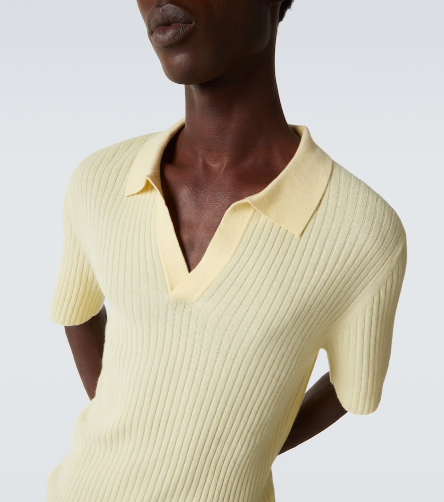 Ribbed-knit cashmere polo shirt