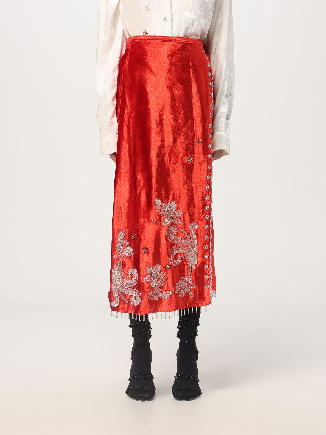 Bead-detail velvet skirt - White