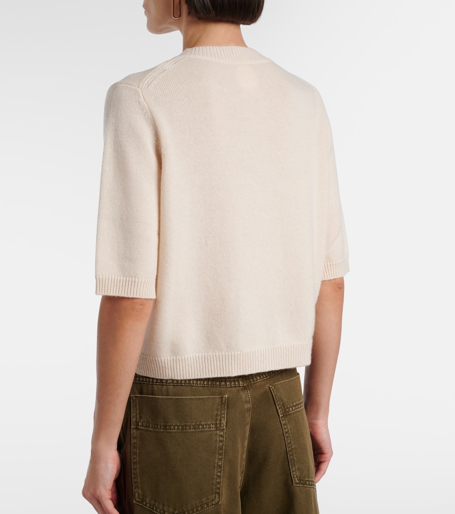 Floral-appliqué wool and cashmere cardigan