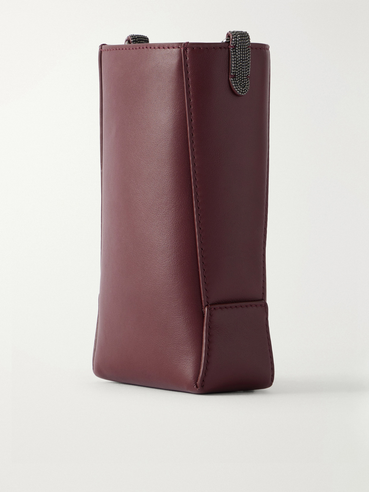 Bead-embellished Leather Pouch - Burgundy