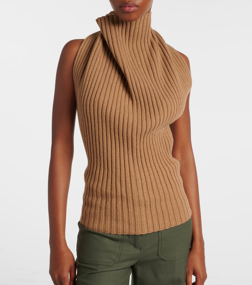 Draped ribbed-knit wool-blend top