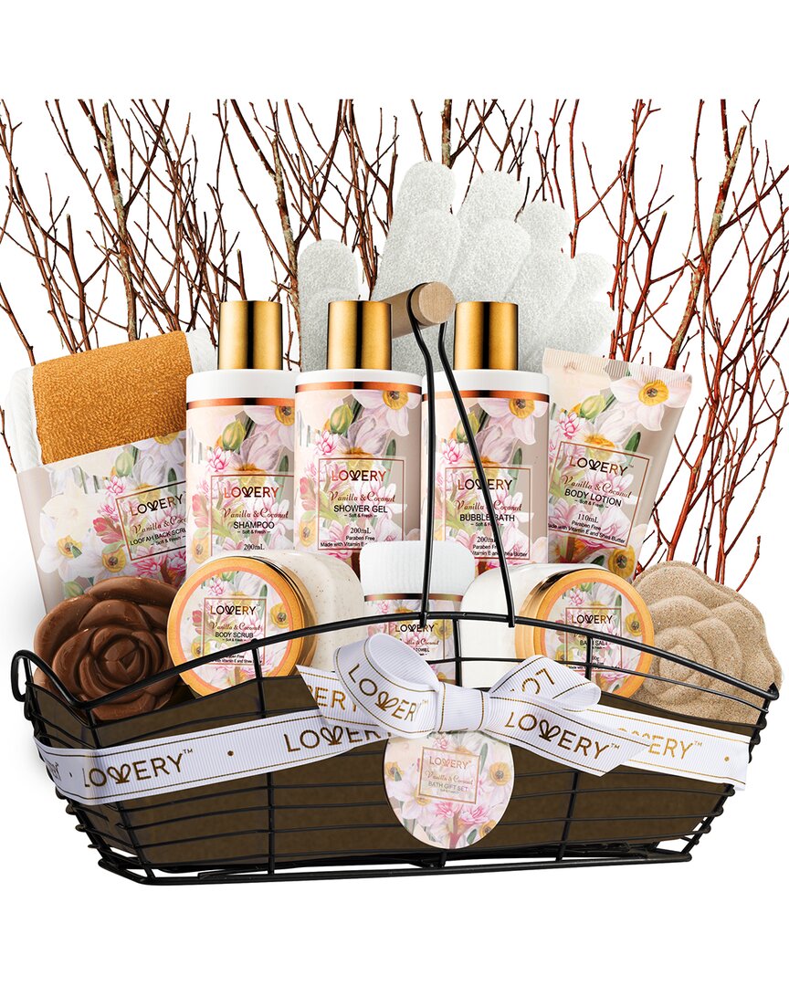 Vanilla Coconut Bath And Body Gift Set, 13pc Home Spa Birthday Basket