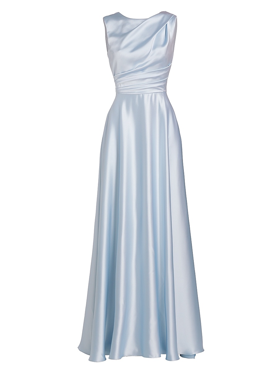 Women's Draped Boatneck Satin Gown - Ice