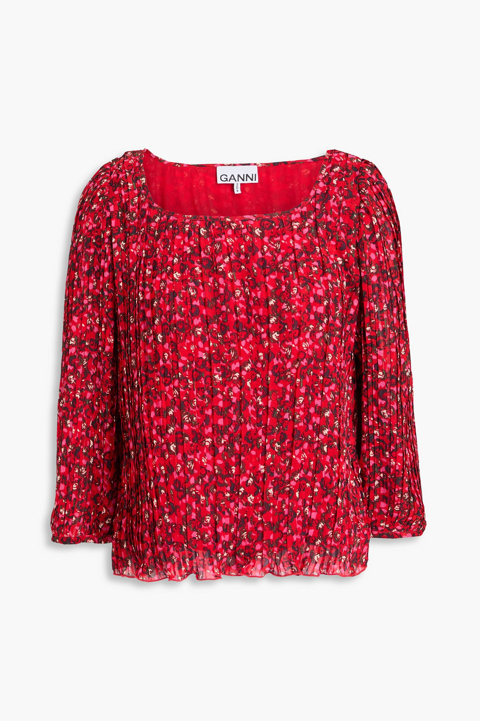 Pleated floral-print georgette blouse