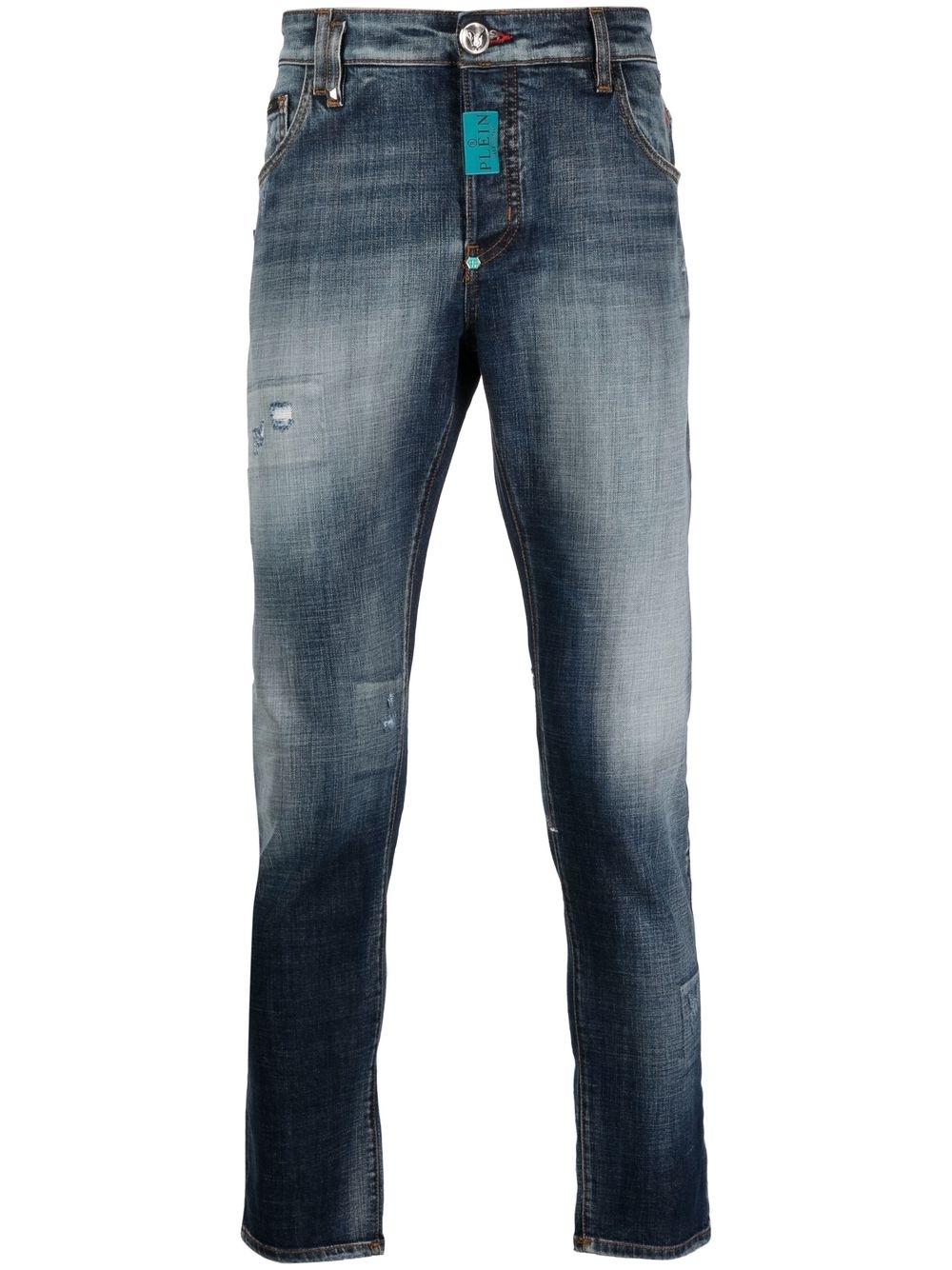 Stonewashed skinny-cut jeans - Blue