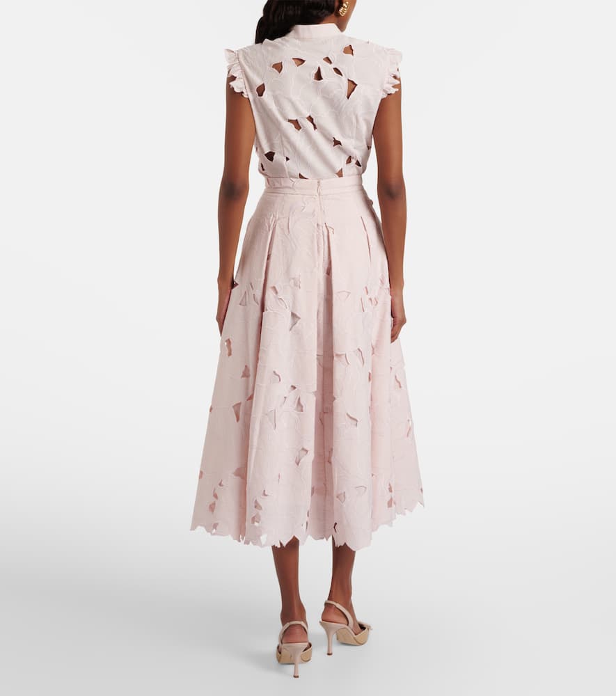 Cutout floral pleated midi skirt