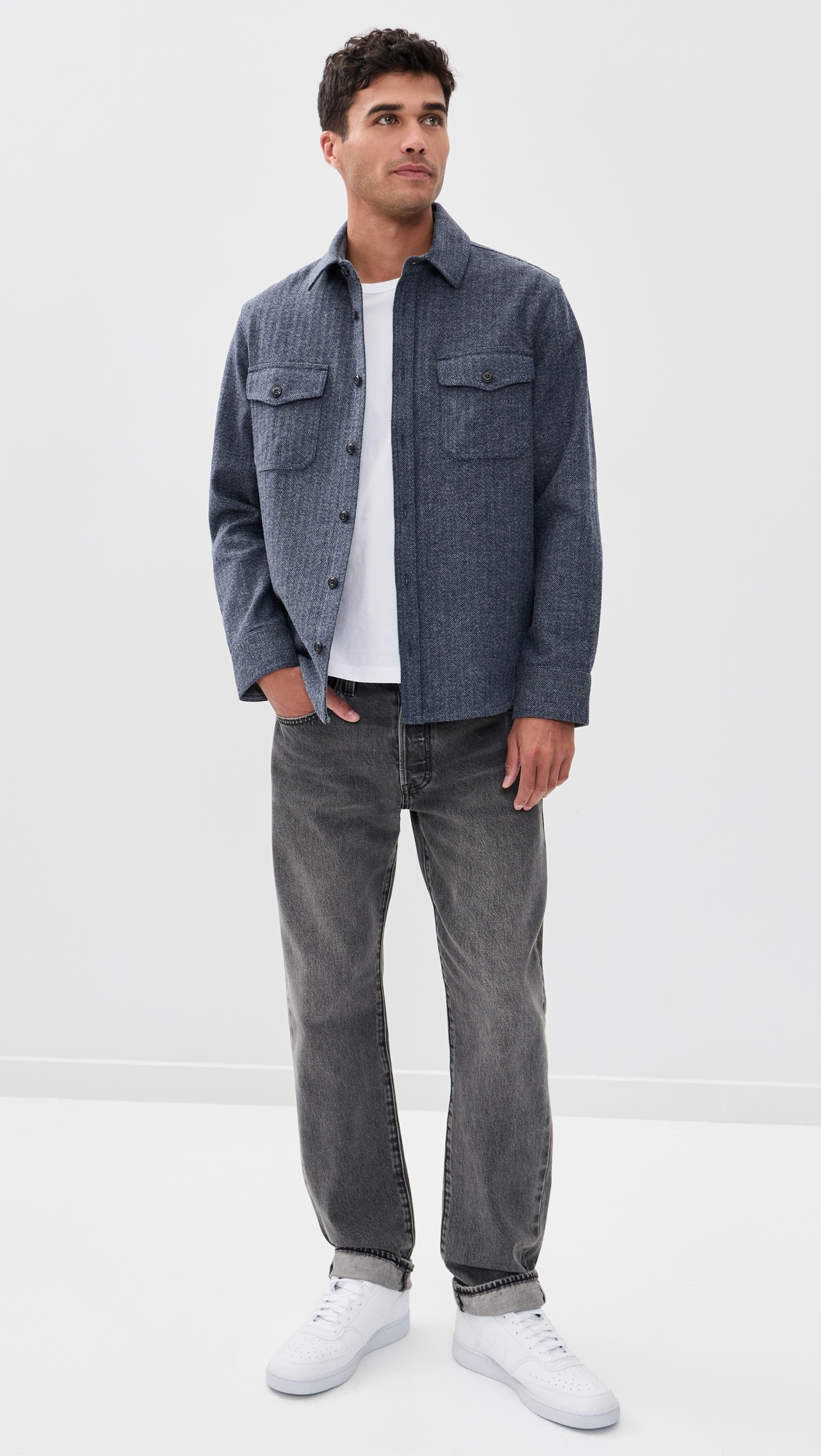 The CPO Shirt Jacket Indigo Ash Herringbone