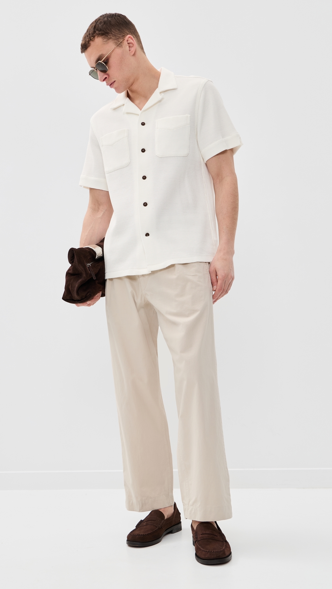 Cotton Linen Waffle Knit Andy Camp Shirt Nevis