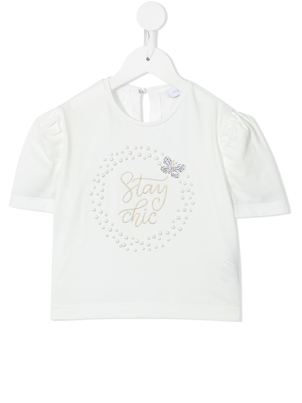 Slogan embroidered short-sleeve blouse - White