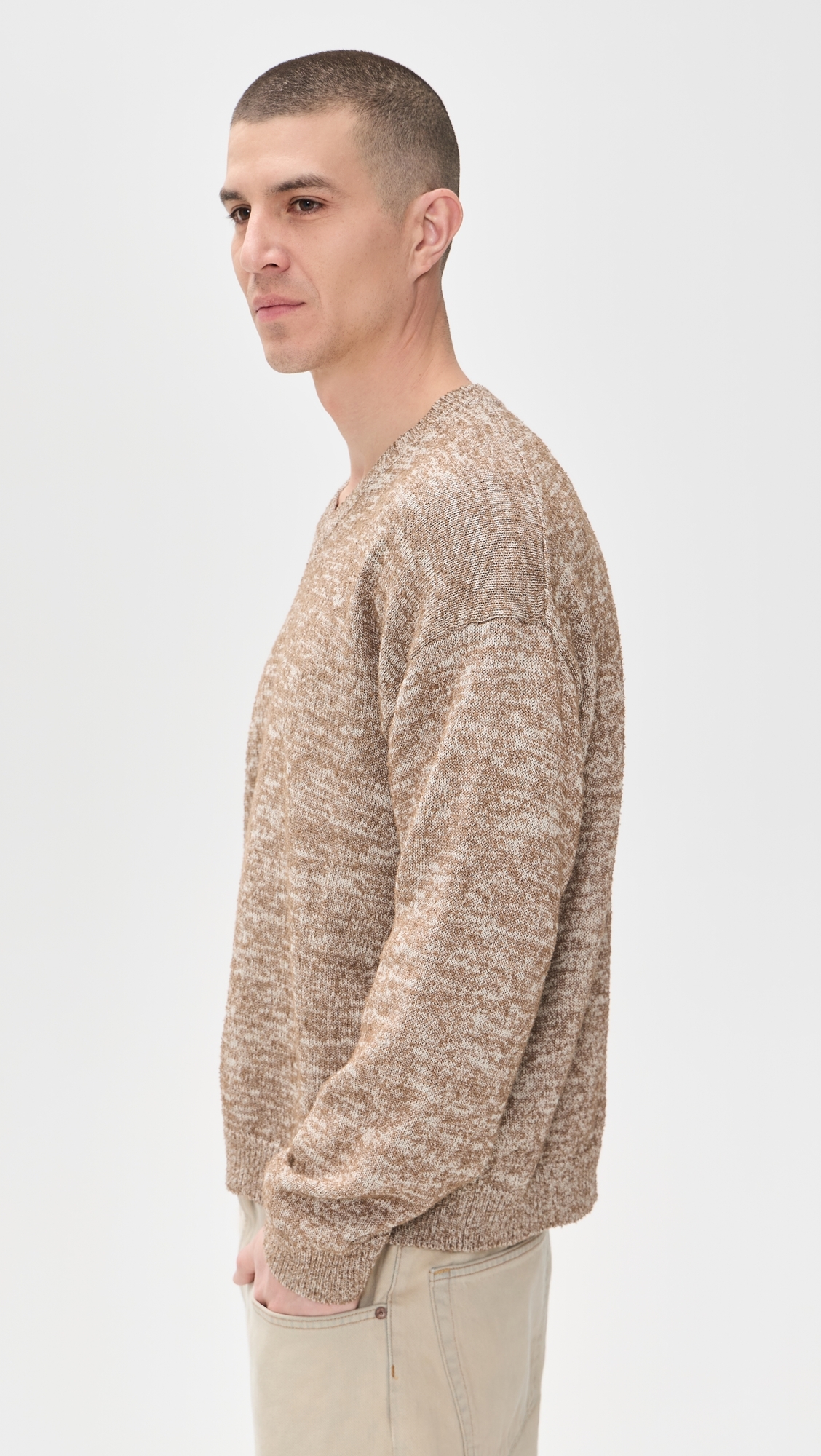 Light Boucle V Neck Sweater Light Brown/Beige