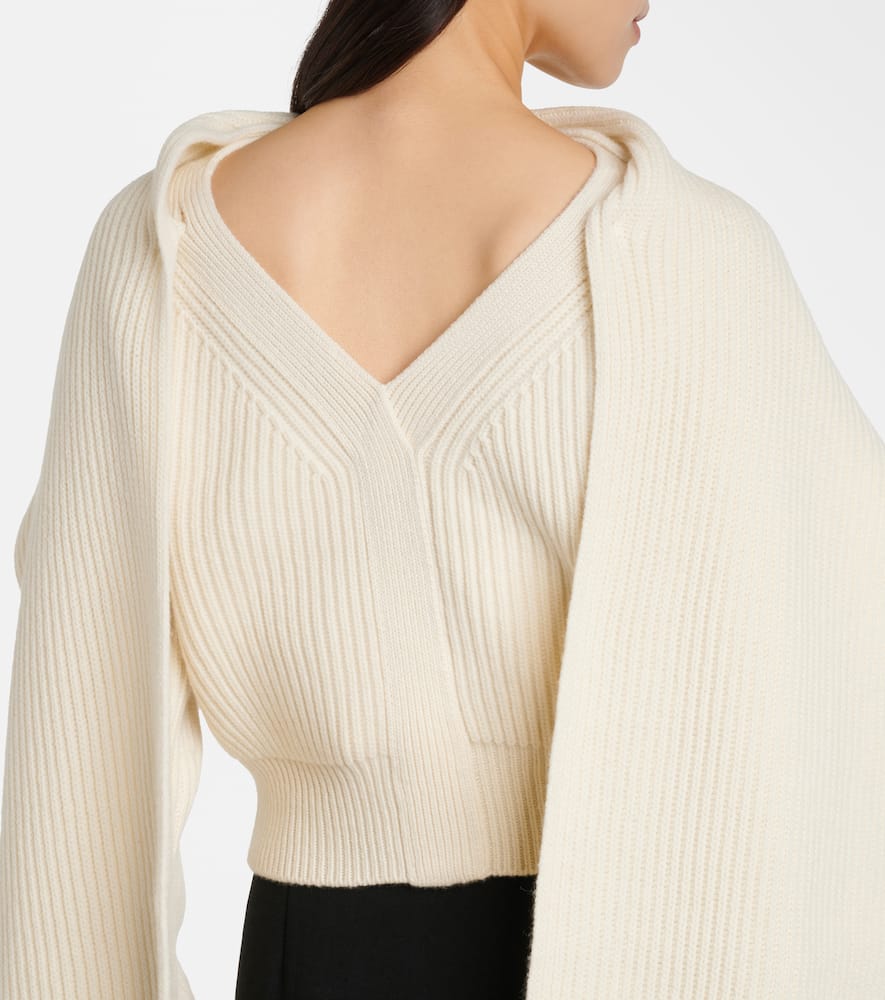 Cropped wool and cashmere scarf sweater