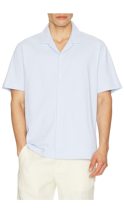 Vince Seersucker Stripe Short Sleeve Cabana Shirt in Baby Blue. - XL/1X also in
