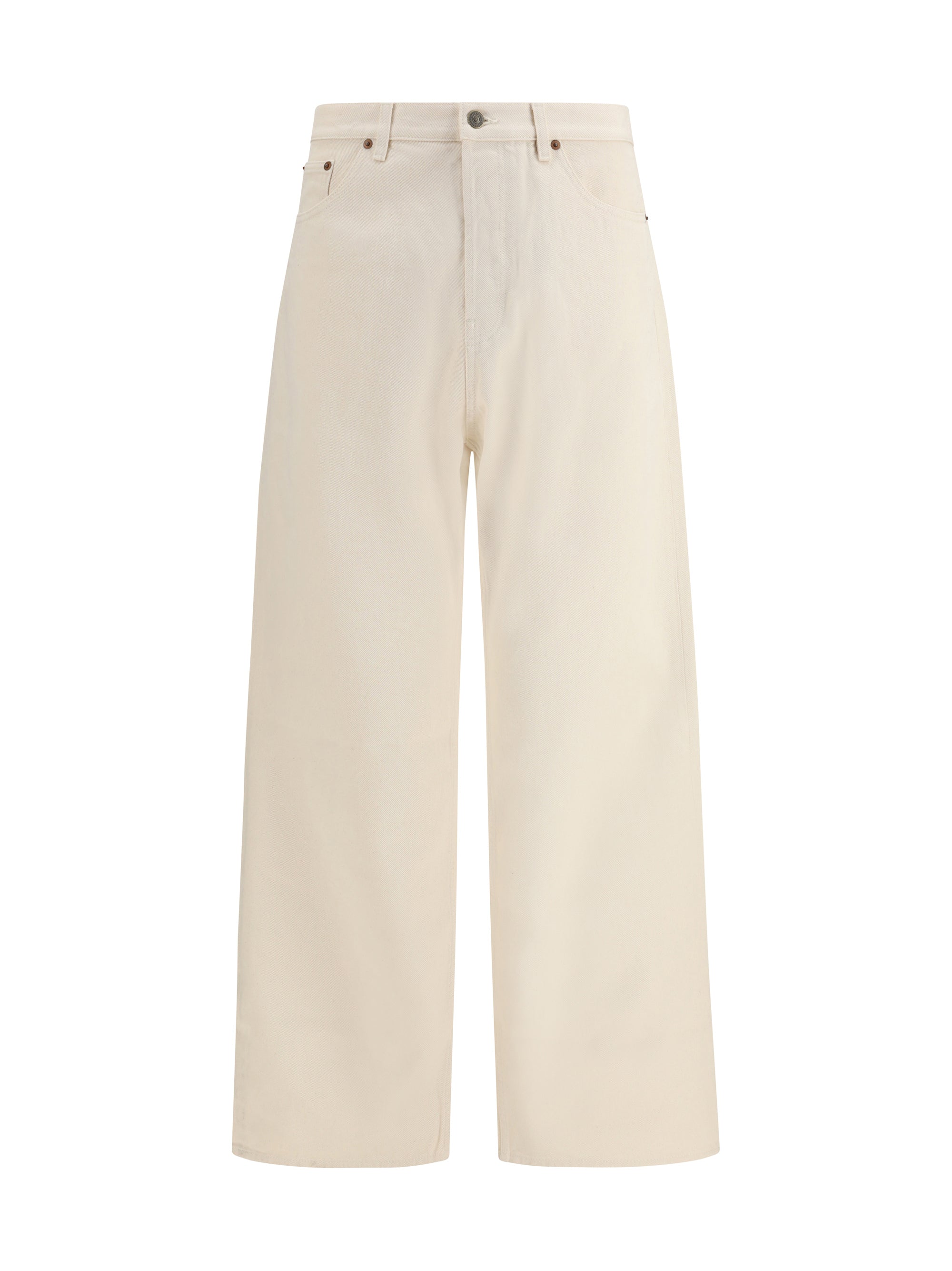 Wide-Leg Cotton Jeans — Beige