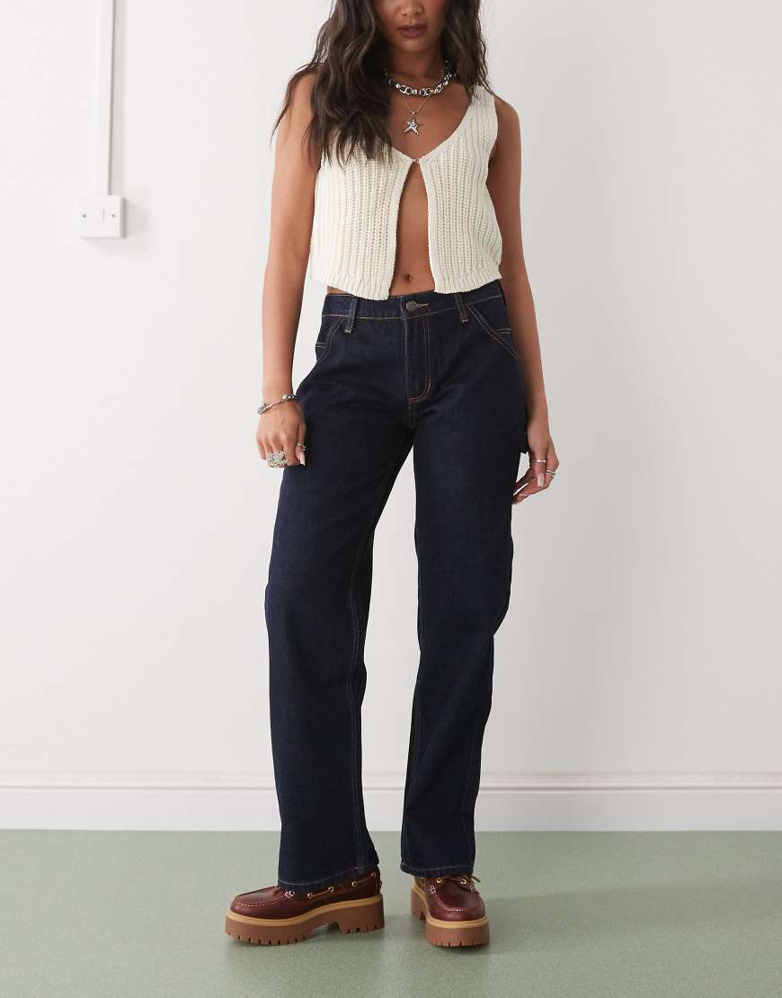 Carpenter denim jeans in indigo with logo back print-Blue