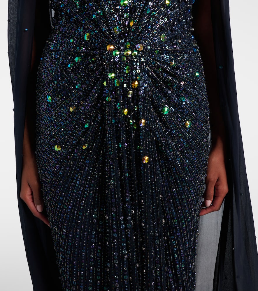 Thea caped sequined gown