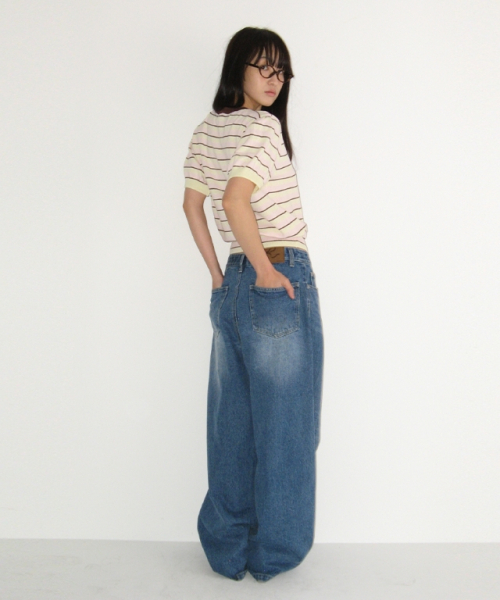 STRIPE PUFF KNIT YELLOW BROWN