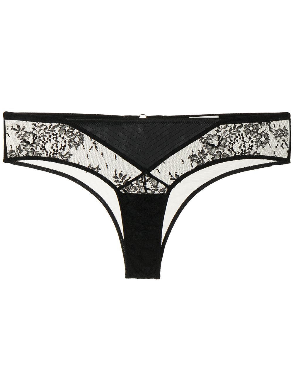 Floral-embroidered vegan leather thongs - Black
