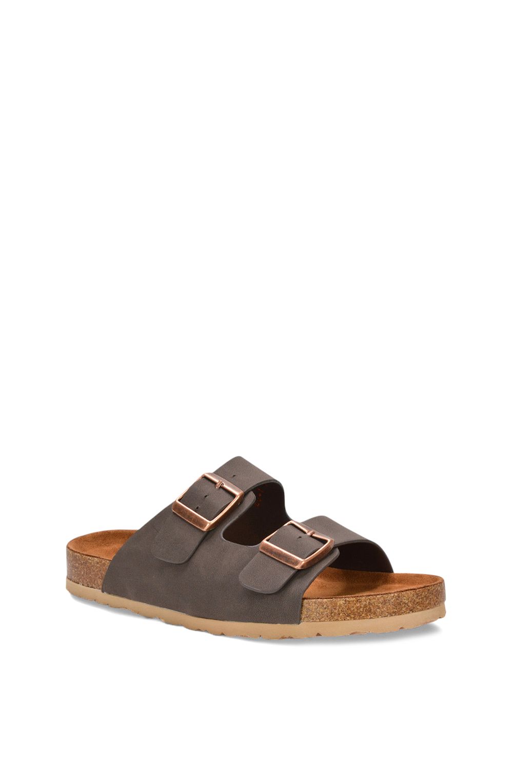 XY London Women's 'Star' Double Strap Buckle Up Summer Slip On Flat Sandals in Brown