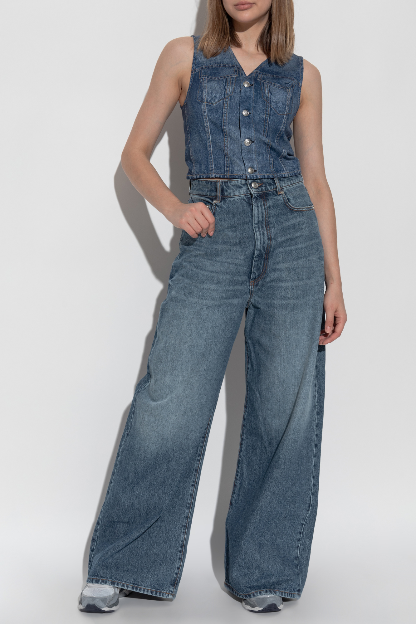 Vest Made Of Denim-like Fabric, Women's, Blue