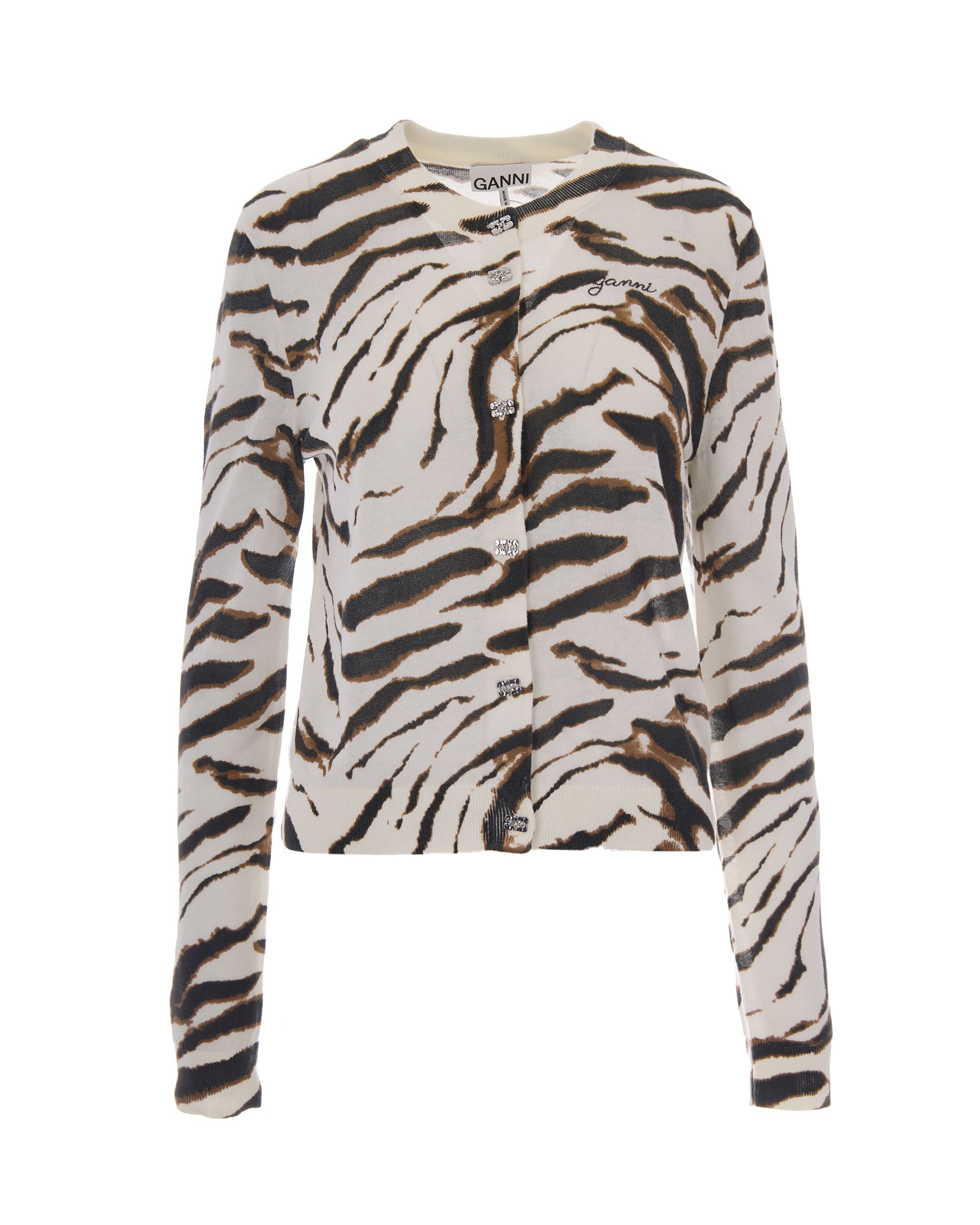 Tiger-Striped Organic Cotton Cardigan — Beige