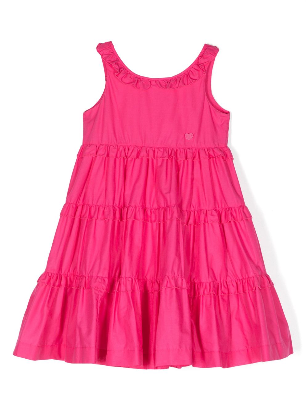 Ruffled-detailing cotton dress - Red