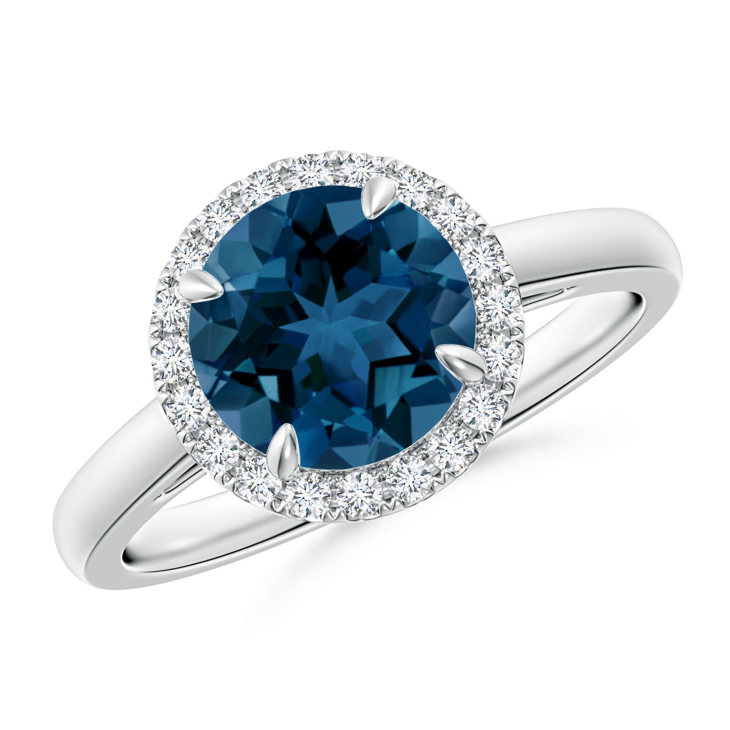 Angara 2.35 Carats Round London Blue Topaz Cathedral Ring with Diamond Halo in Platinum