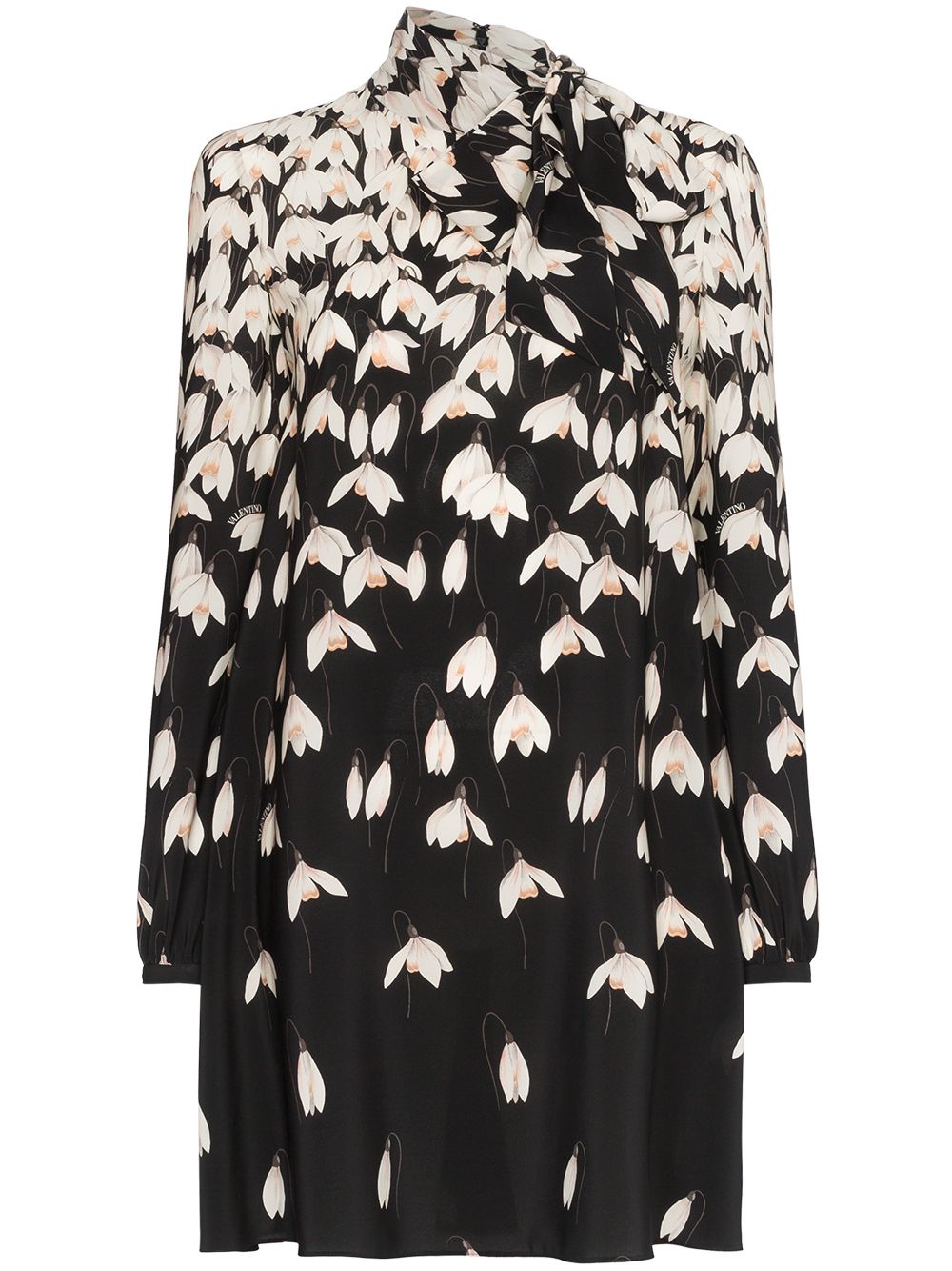 Valentino Garavani Floral Print Scarf Neck Silk Mini Dress - K92 MULTICOLOURED