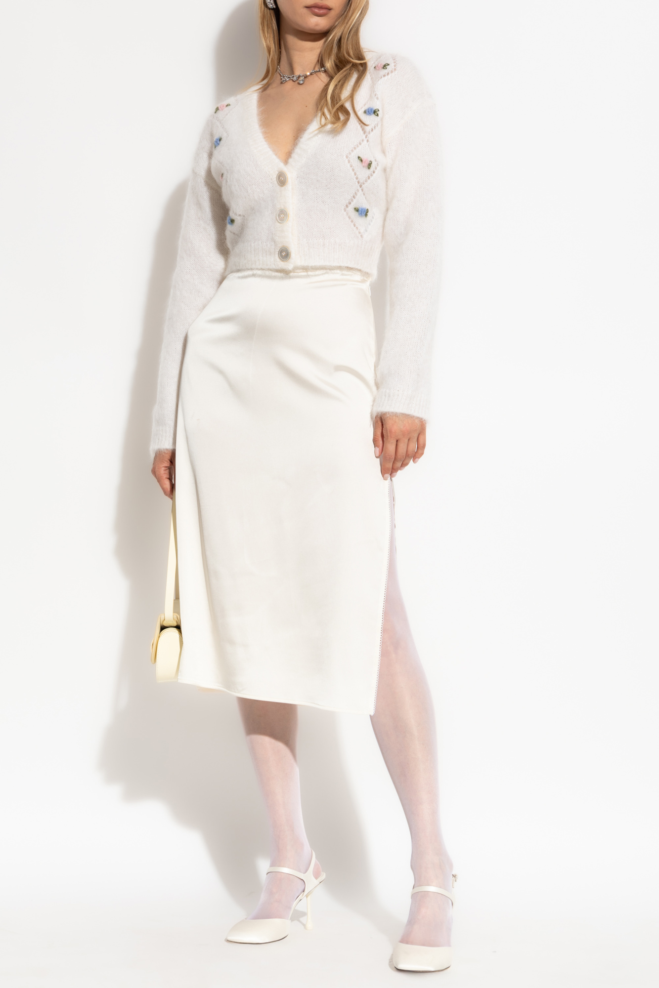 Cardigan With Floral Motif, Women's, White