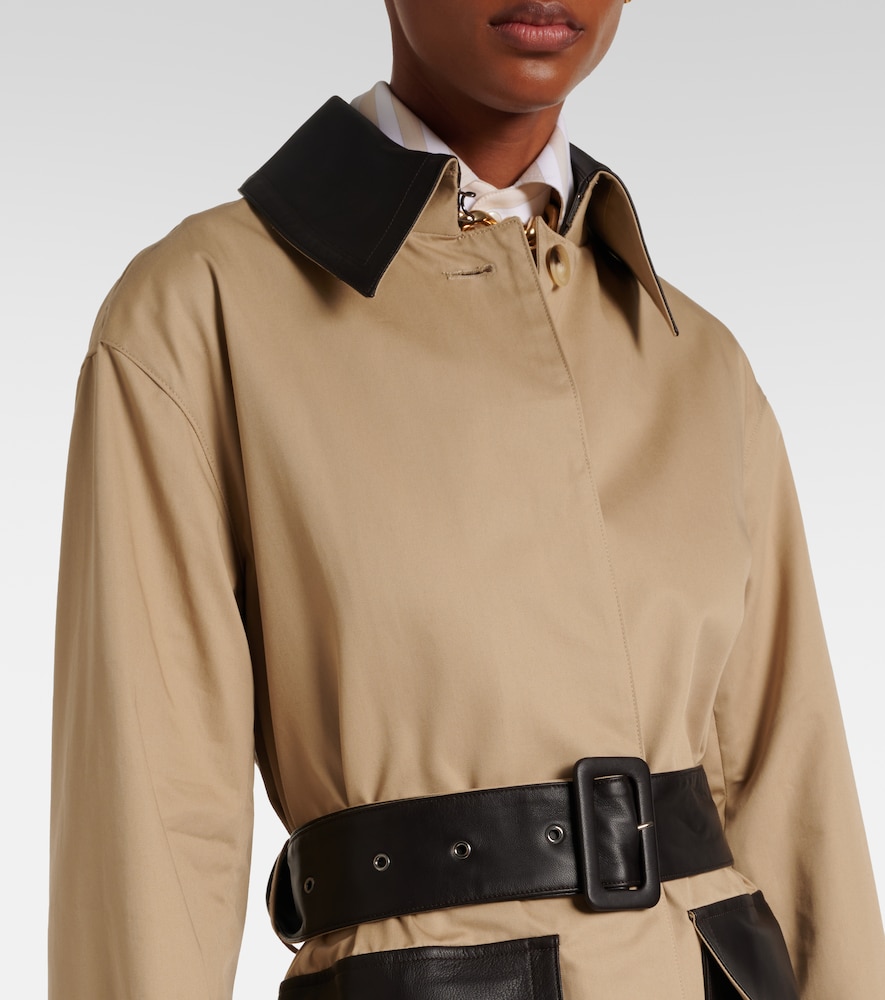 Zaman leather-trimmed cotton trench coat