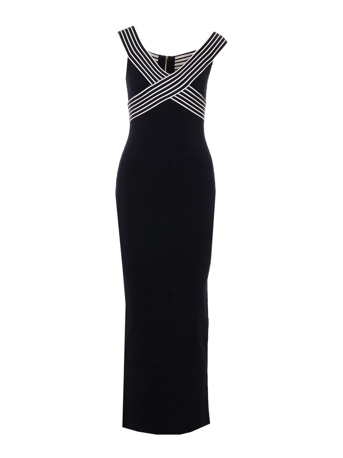 Knit Long Dress With Striped Bands