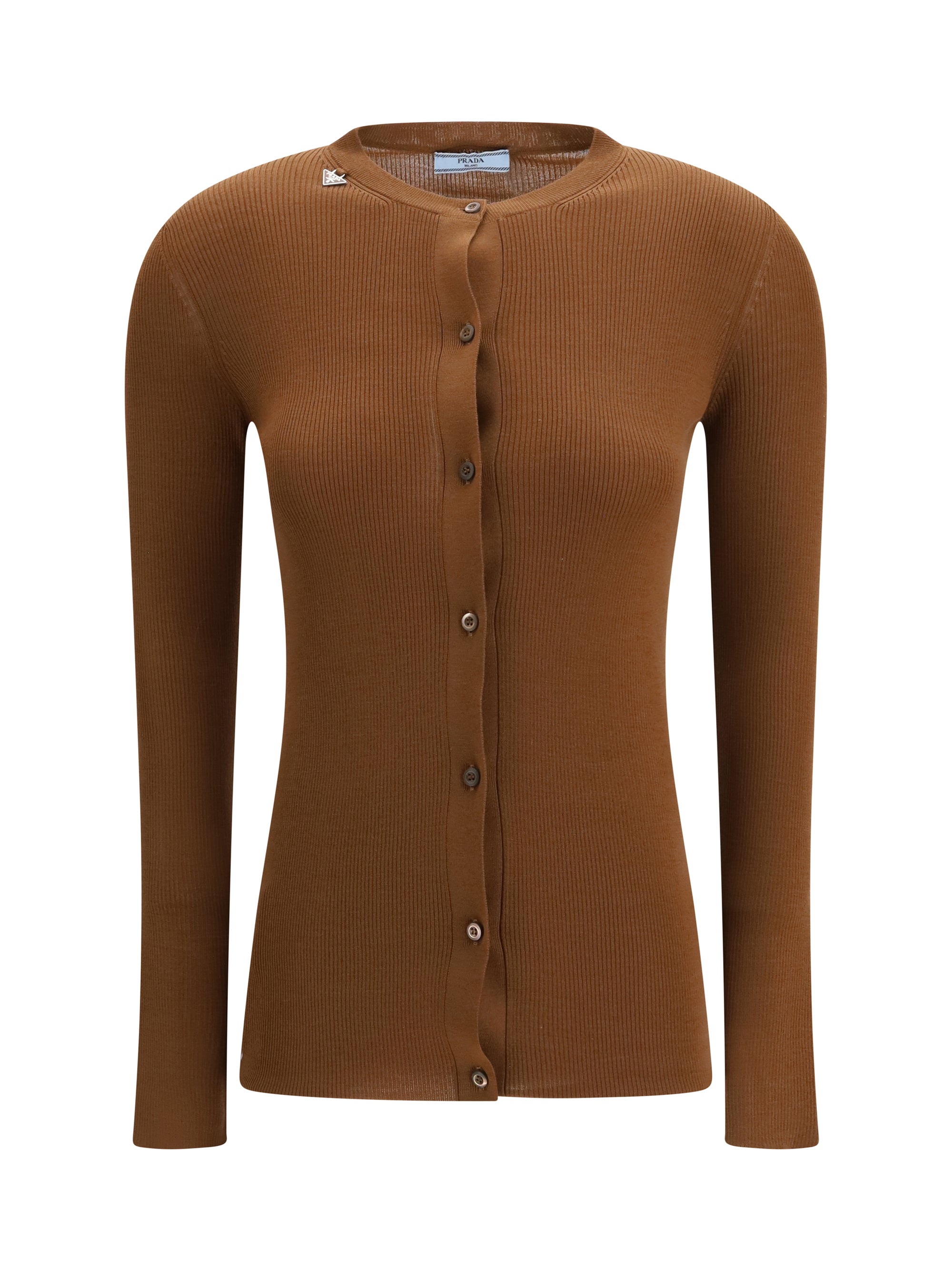 Ribbed Virgin Wool Cardigan — Brown