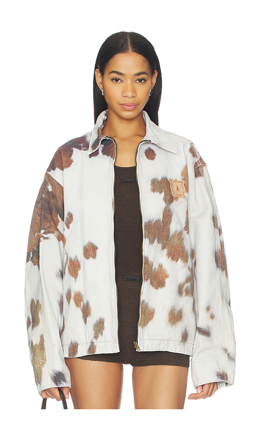 WE11DONE Cowhide Print Work Jacket in Light Grey. S. Also in XS
