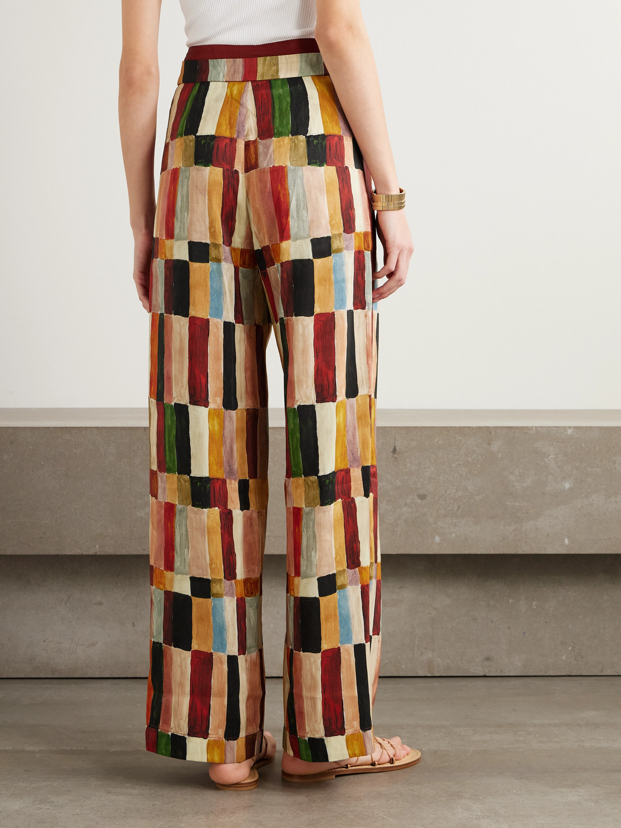Majorelle Printed Linen And Silk-blend Wide-leg Pants - Red
