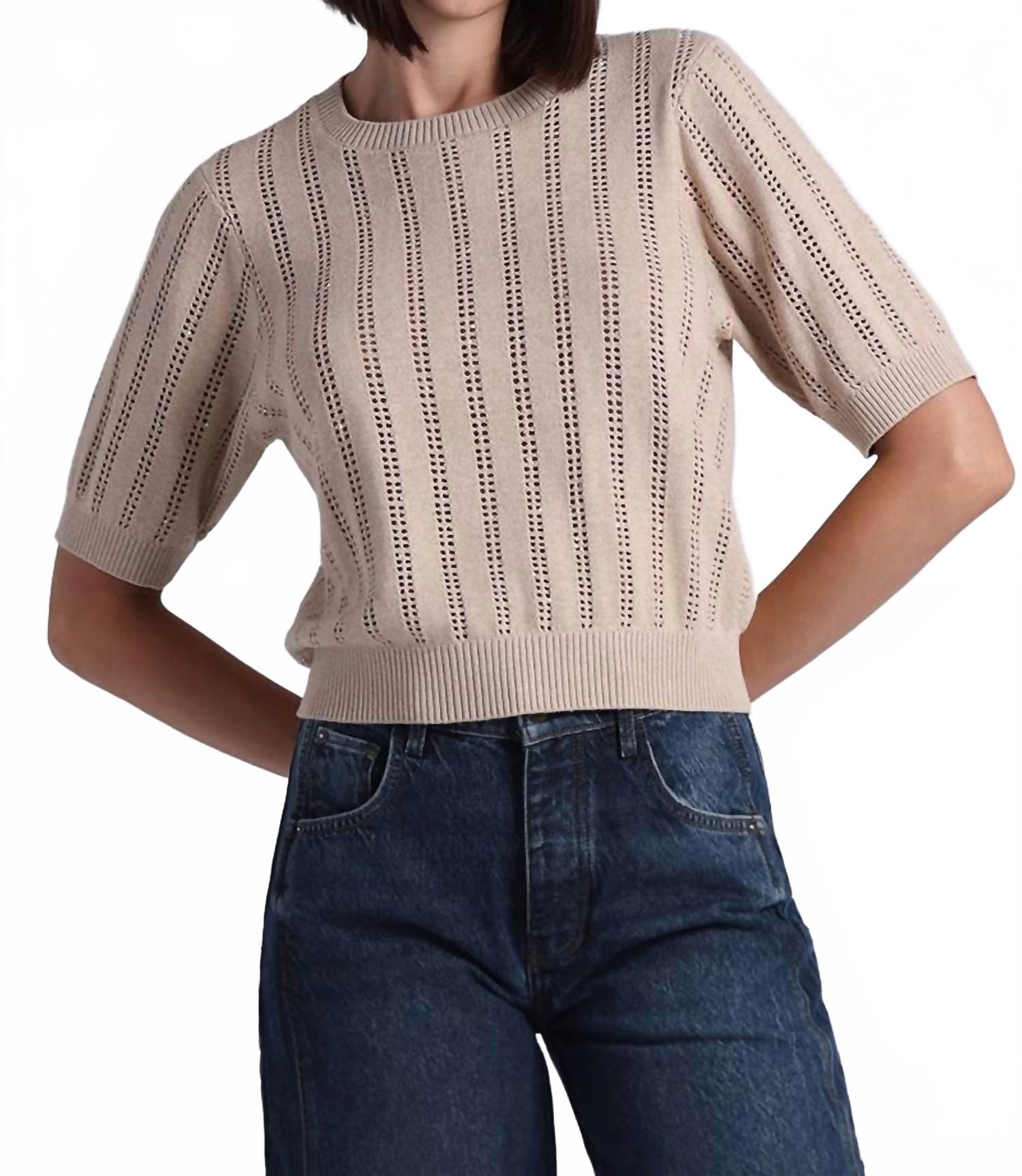 Pointelle Sparkle Short Sleeve Crew Top In Brown Sugar