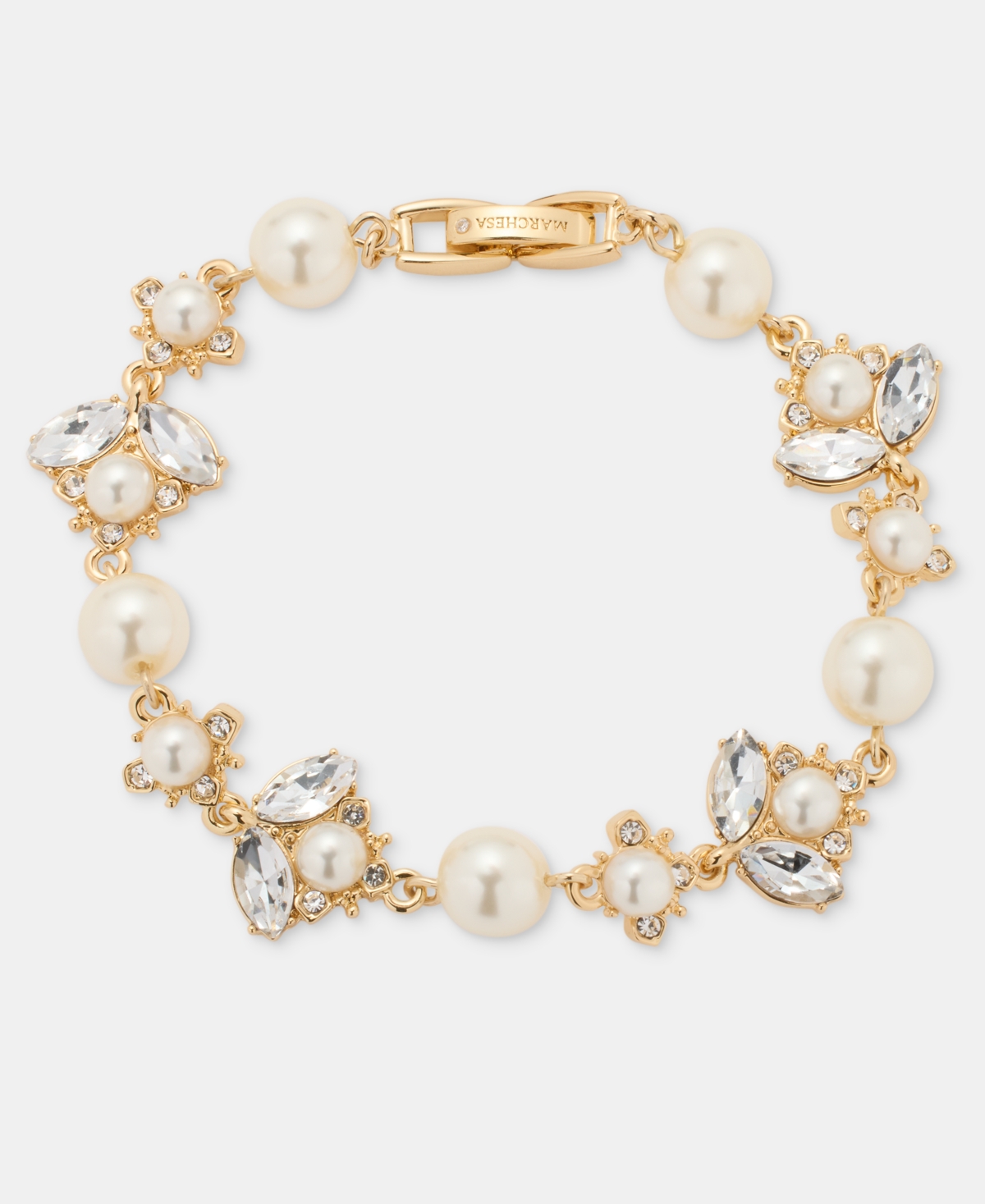 Crystal & Imitation Pearl Flex Bracelet - Silver